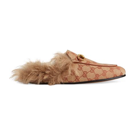 fox fur gucci shoes|Gucci canvas mules.